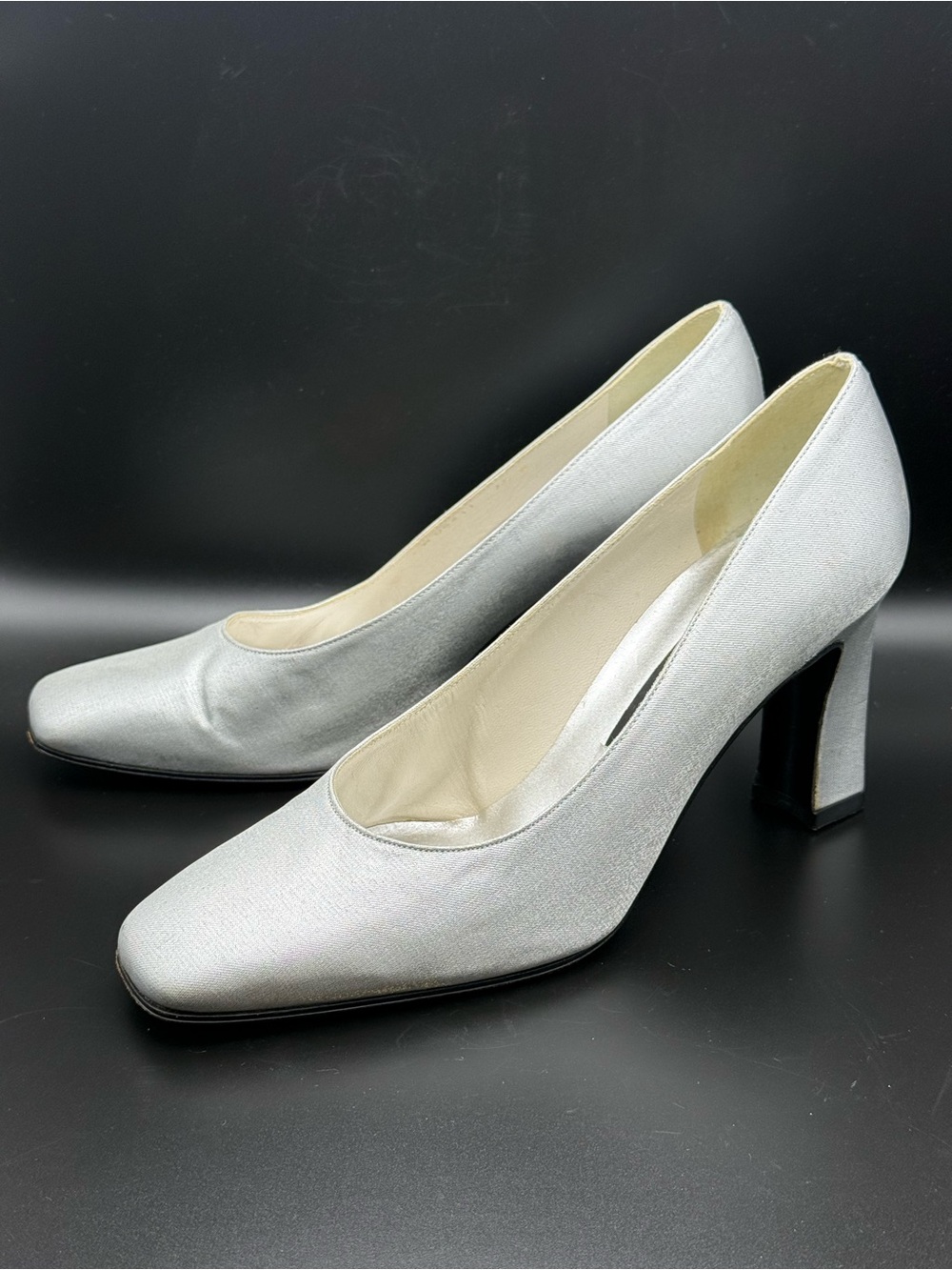 Vintage Stuart Weitzman Silver Metallic Block Heels & Evening Bag Set - Picture 5 of 16